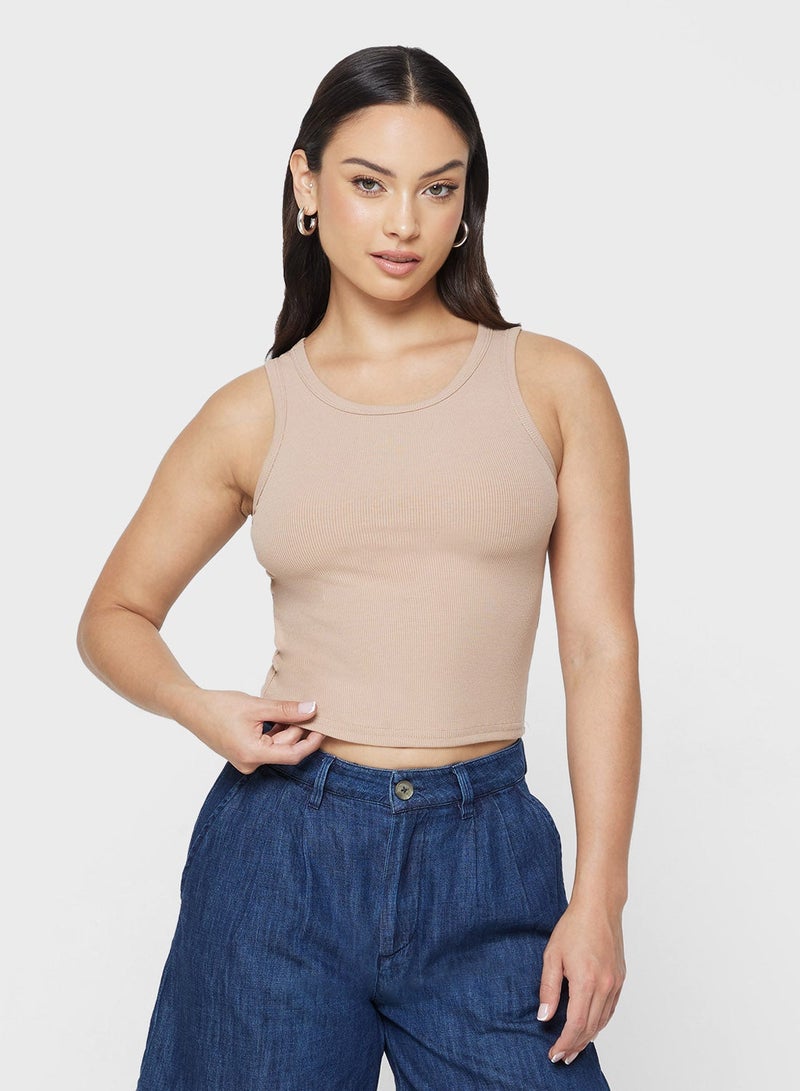 جينجر بيسيكس بلوزة بدون أكمام مضلعة سادة - Image 1